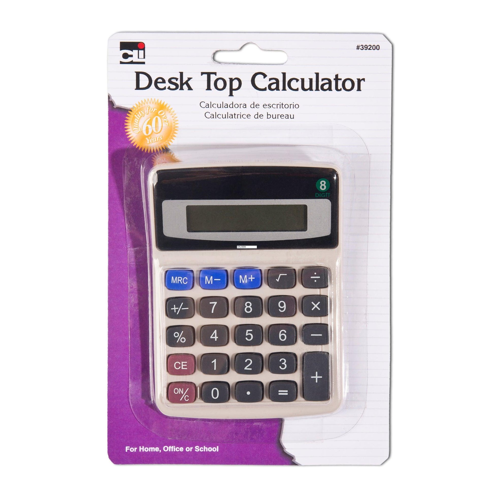 Desktop Calculator, Battery and Solar Powered with Tilted 8 Digit Display, Pack of 6 - Loomini
