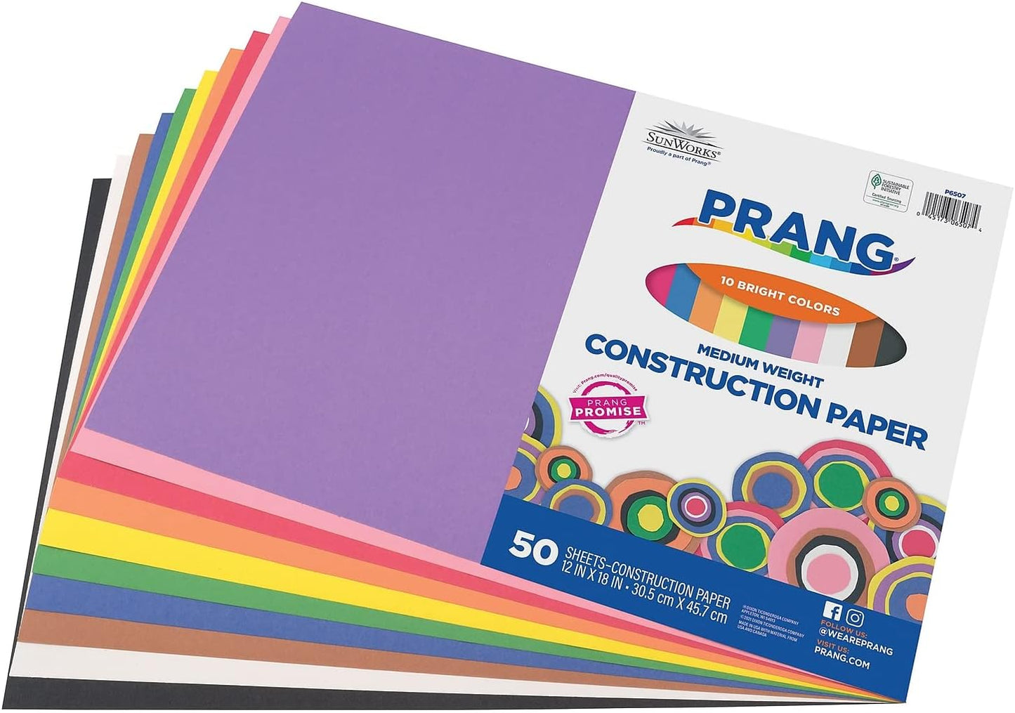Prang (Formerly ) Construction Paper, 10 Assorted Colors, 12" X 18", 50 Sheets