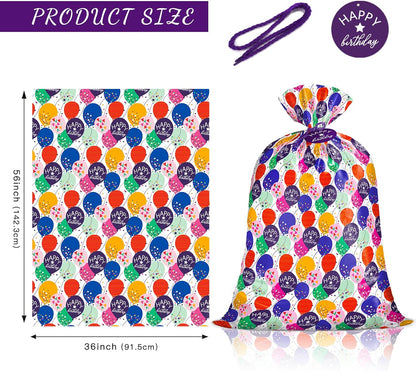 56" Large Birthday Plastic Gift Bag - Colorful Balloon with Confetti Design for Kids Birthdays, Parties or Celebrating - 56" H X 36" W