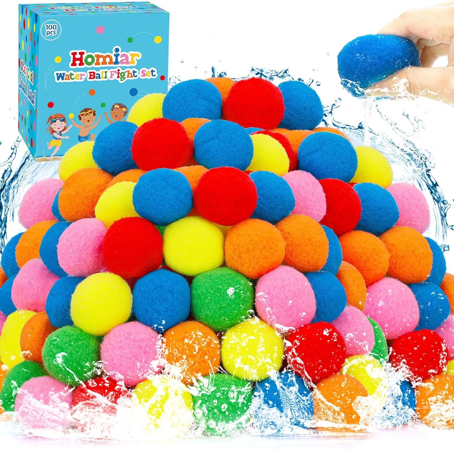 50 PCS Reusable Water Balloon, Water Balls Splash Balls Water Soaker Balls Bulk with Bag Soft Cotton Beach Balls Pool Water Toys Kids Adult Outdoor Water Fight Water Play Games Summer Gifts