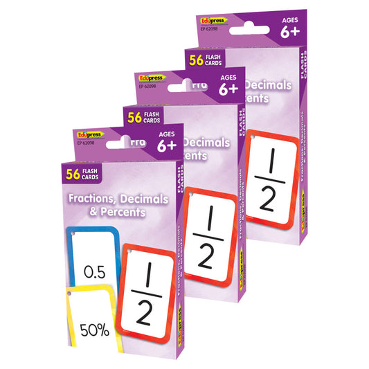 Fractions, Decimals & Percents Flash Cards, 3 Packs