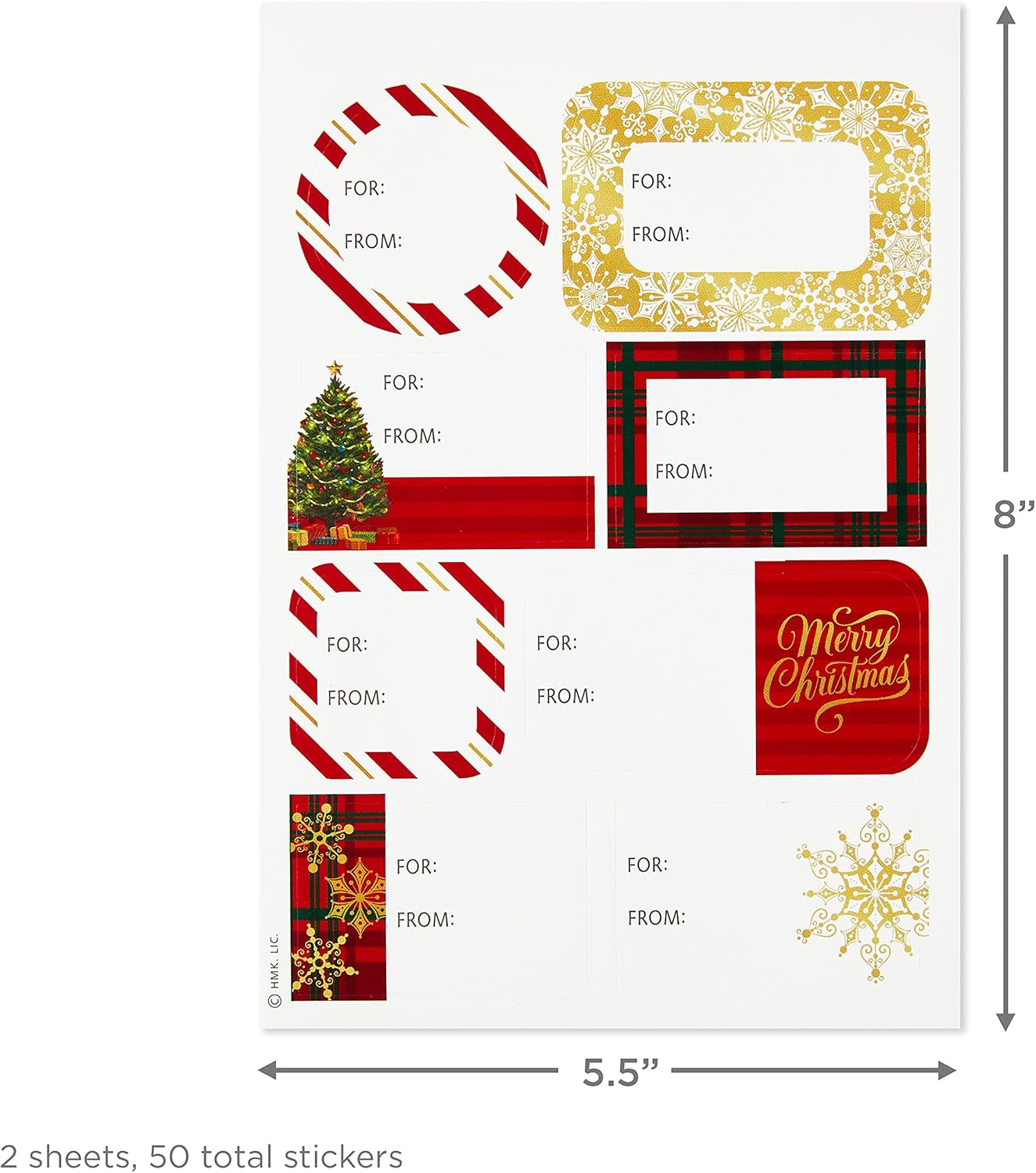 Christmas Flat Wrapping Paper Sheets - Red Gift Wrap Paper (12 Folded Sheets with Sticker Seals) Red, White and Gold Stripes, Santa Claus, Snowflakes on Plaid