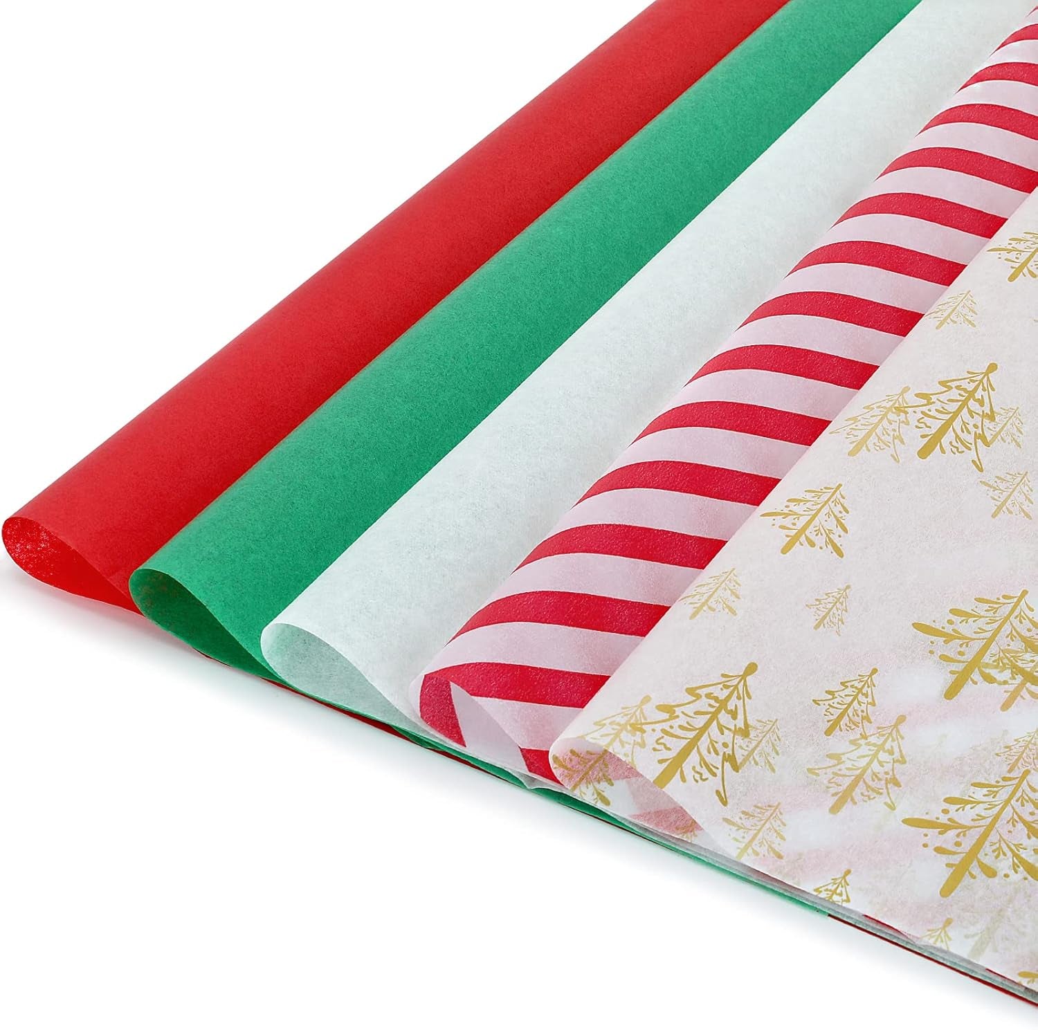 120 Sheets Christmas Tissue Paper for Gift Bags, Christmas Wrapping Paper Bulk Assorted Design Gift Xmas Tissue Paper, Red Green White Tissue Paper for Holiday Crafts (Gold Xmas Tree)