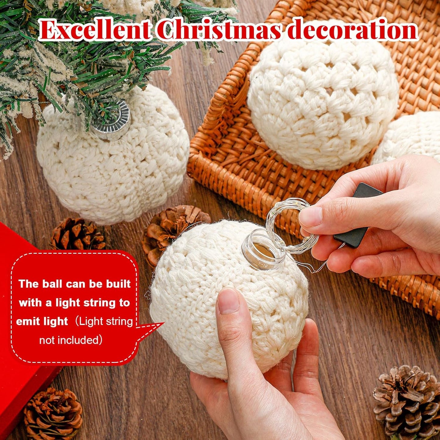 12 Pcs 3.15" Crochet Christmas Ball Ornaments Set Handmade Christmas Ornaments Crochet Christmas Baubles Shatterproof Knitted Christmas Ball Set for Christmas Party Decoration Supplies