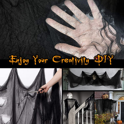 Black Creepy Cloth 8.75 Yards X 85" with Fabric Scary Spooky Gauze Halloween Decorations for Haunted House Horror Decor Home Yard Indoor Outdoor Office Wall Vampire Zombie Theme Party Supply