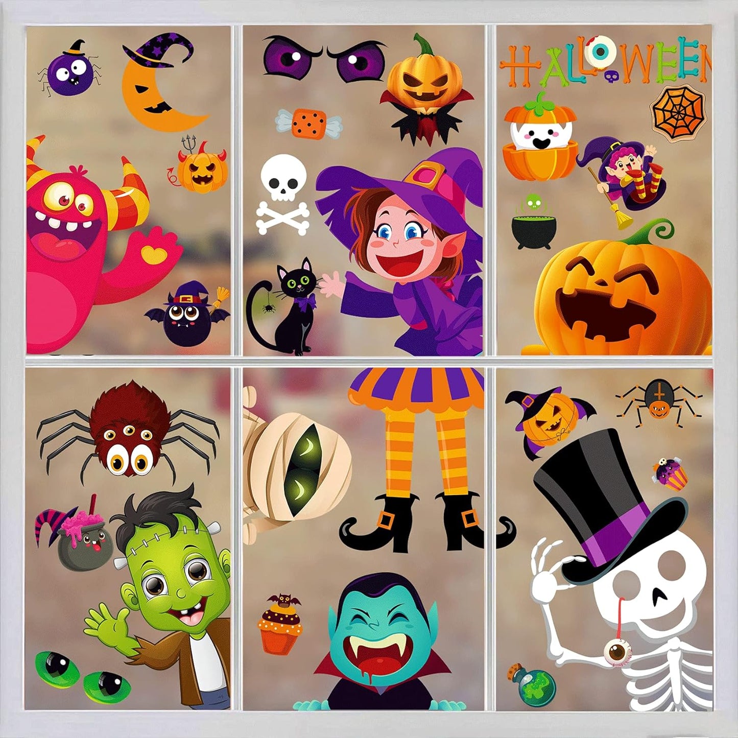 N/C Halloween Window Clings for Kids Halloween Gel Window Clings Double Sided 10 Sheets Halloween Window Clings for Glass Windows Cute Halloween Window Clings Large for Window