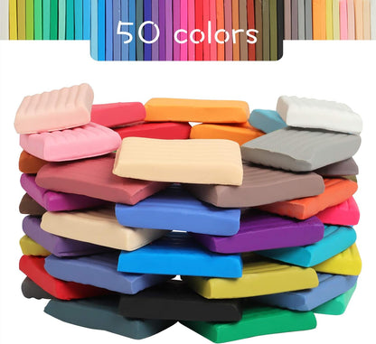 Polymer Clay 50 Colors, Modeling Clay for Kids DIY Starter Kits, Oven Baked Model Clay, Non-Sticky Molding Clay with Sculpting Tools, Gift for Children and Artists (50 Colors A)