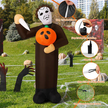 Halloween Inflatable 6FT Scary Pumpkin Killer with Built-In Leds Blow up Yard Decoration for Holiday Party Indoor, Outdoor, Yard, Garden, Lawn