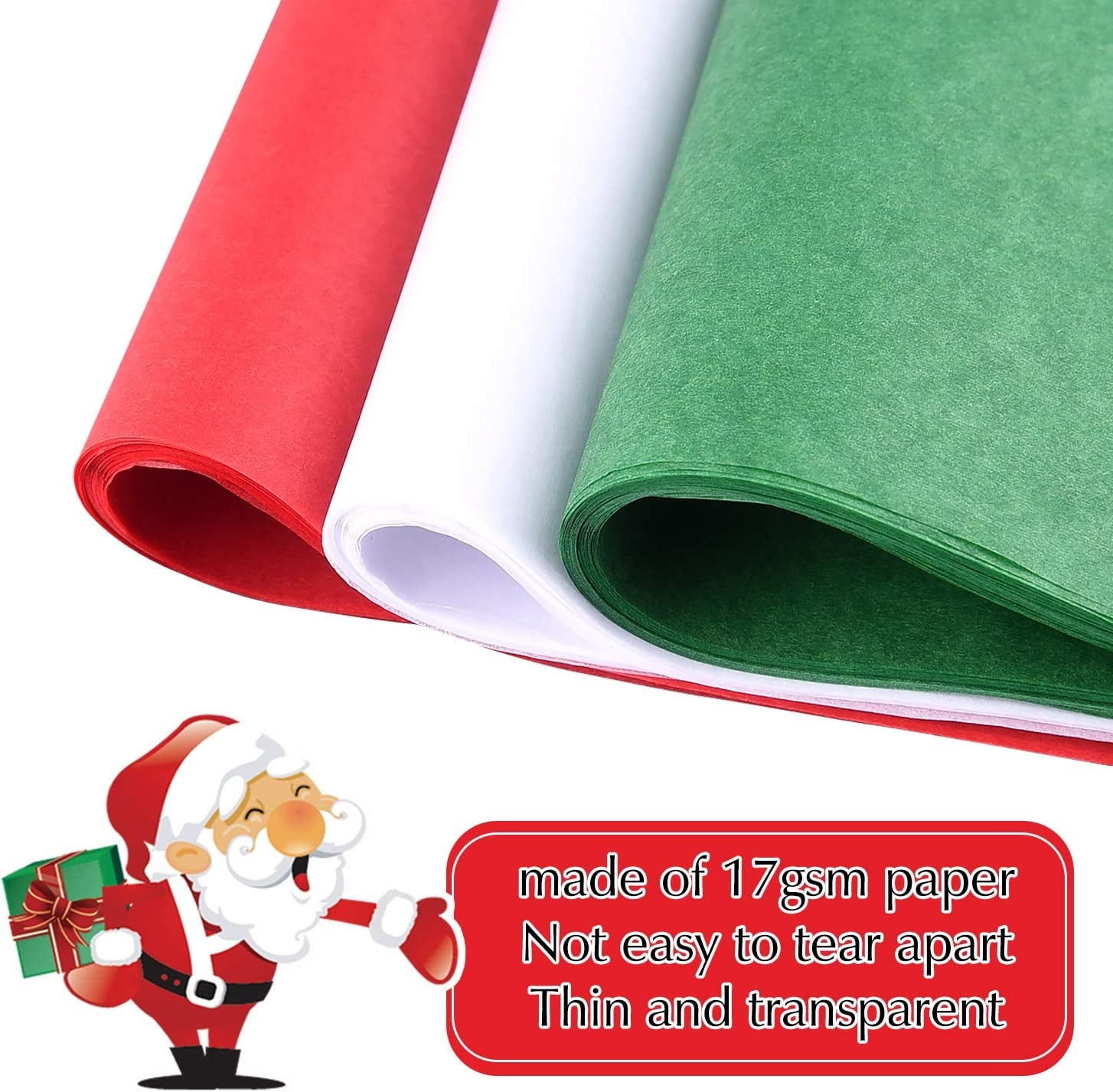 60 Sheets Christmas Tissue Paper Bulk 50X35Cm Red and Green Christmas Wrapping Paper for DIY and Craft Gift Bags Packaging Decorations