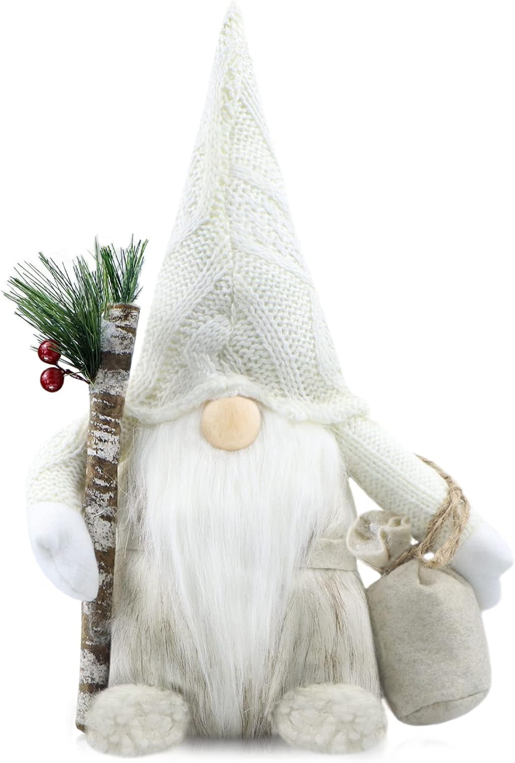 Christmas Gnomes Plush Decorations Gift Handmade Scandinavian Tomte Stuffed Santa with Branch and Bag Xmas Decor for Home Kitchen Farmhouse Tiered Tray - Blue