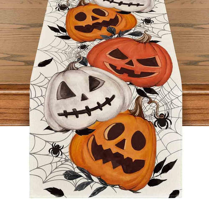 Pumpkins Spider Web Halloween Table Runner, Seasonal Fall Kitchen Dining Table Decoration for Home Party Decor 13X108 Inch