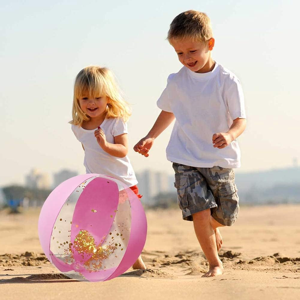 Beach Ball, 16" Glitter Beach Ball Inflatable Beach Balls for Kids & Toddlers Pool Balls Summer Party Favors