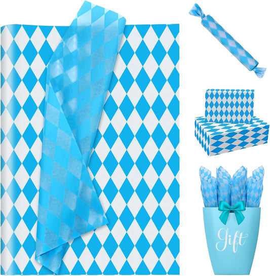 80 Sheet Oktoberfest Tissue Paper Bulk 20X14 Inch Blue White Plaids Oktoberfest Wrapping Paper for Munich Oktoberfest Festival Gift Bag Wrapping DIY Arts Crafts Party Decorations Supplies