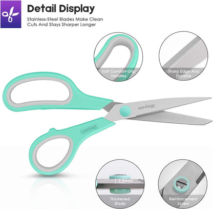 Scissors All Purpose,  8" Heavy Duty Scissors Bulk 3-Pack, 2.5Mm Thickness Ultra Sharp Blade Shears with Comfort-Grip Handles for Office Home School Sewing Fabric Craft Supplies, Right/Left Hand