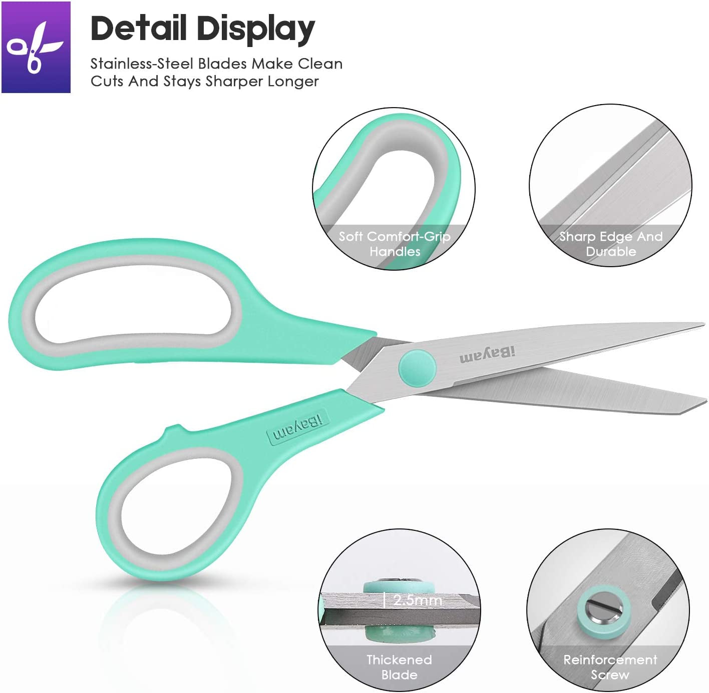 8" Multipurpose Heavy Duty Scissors Bulk 36-Pack, Premium Stainless Steel Tool Industrial Shears for Household Fabric, Right/Left Comfort-Grip Sturdy Scissors, Scissors Set of 36-Pack