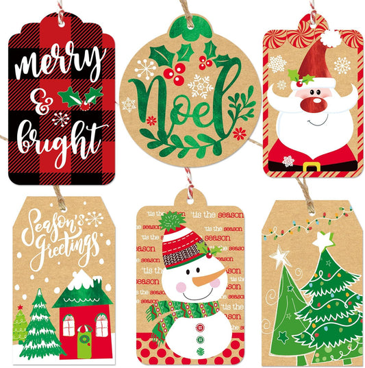 Christmas Gift Tags 60 Count with Untied String (15 Assorted Foil, Printed Designs for Xmas Holiday Present Wrapping)