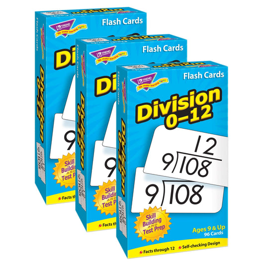 Division 0-12 Skill Drill Flash Cards, Pack of 3 - Loomini