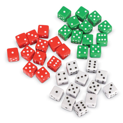 Dot Dice, Red, Green & White, 36 Per Pack, 3 Packs - Loomini