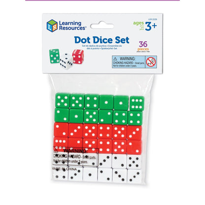 Dot Dice, Red, Green & White, 36 Per Pack, 3 Packs - Loomini
