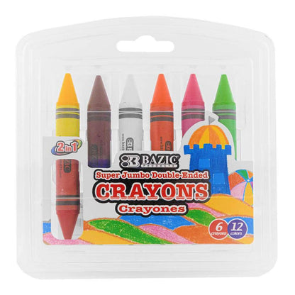 Double-Ended Premium Super Jumbo Crayons, 12 Colors, 6 Per Pack, 12 Packs - Loomini