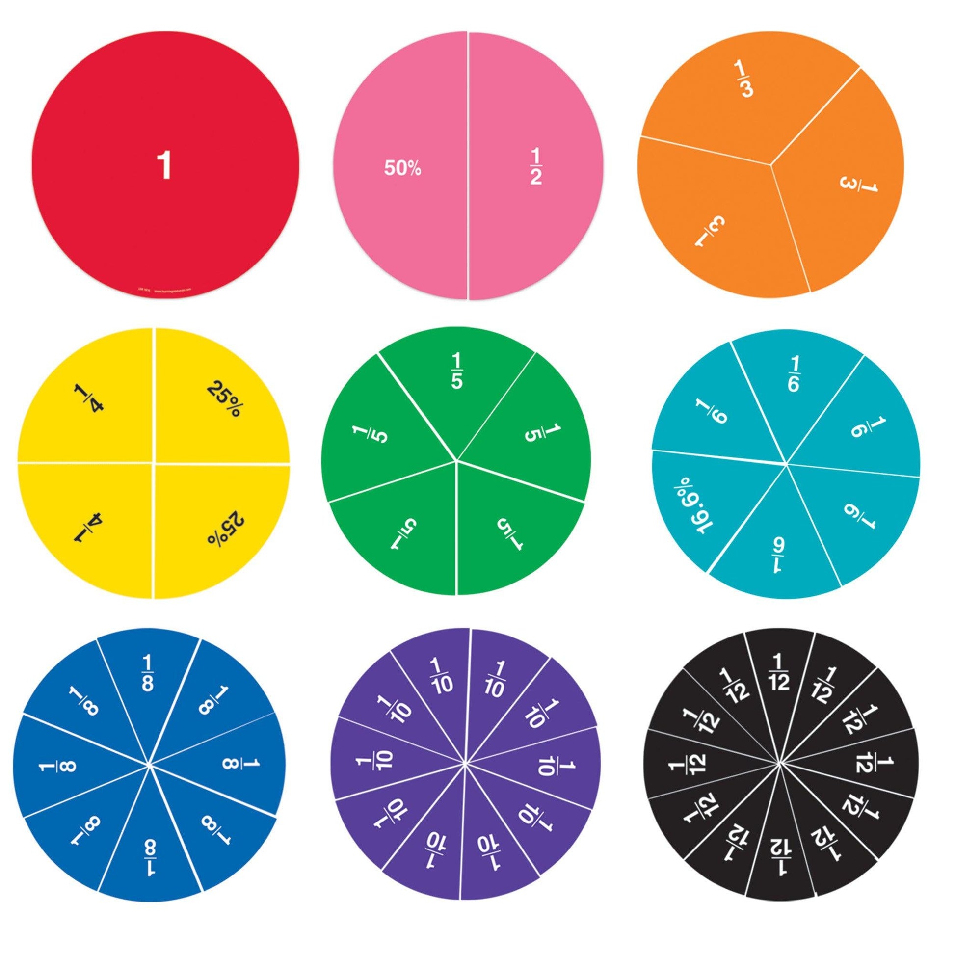 Double-sided Magnetic Fraction Circles, Pack of 9 - Loomini