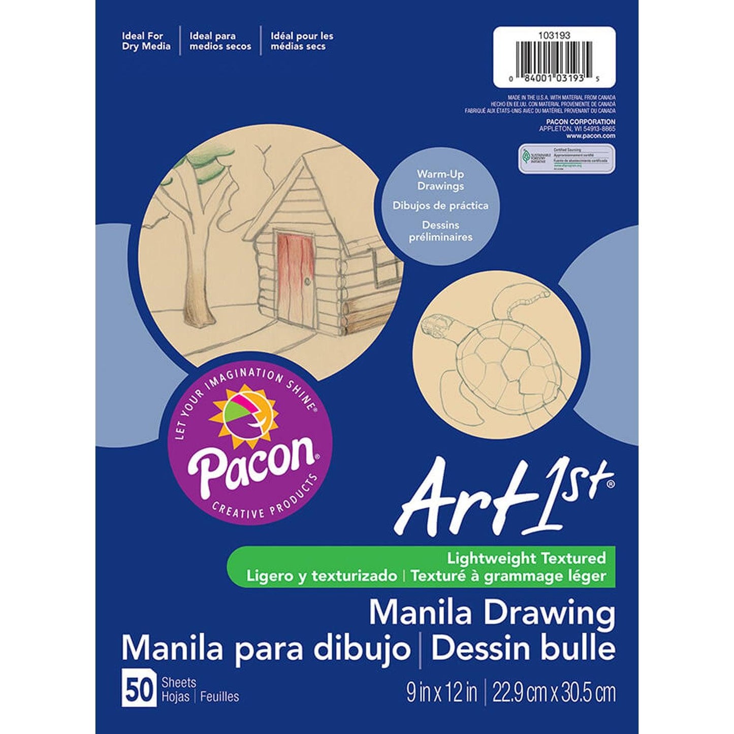 Drawing Paper, Manila, Standard Weight, 9" x 12", 50 Sheets Per Pack, 12 Packs - Loomini