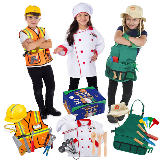 Dress Up / Drama Play Helping At Home Trunk Set, Construction Worker-Chef-Gardener - Loomini