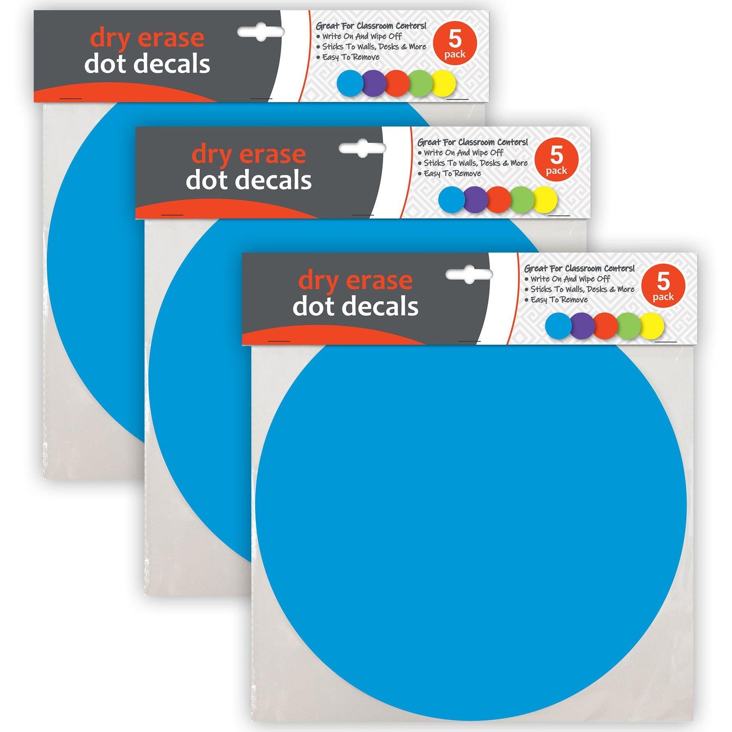 Dry Erase Dot Decals, Assorted, 11", 5 Per Pack, 3 Packs - Loomini