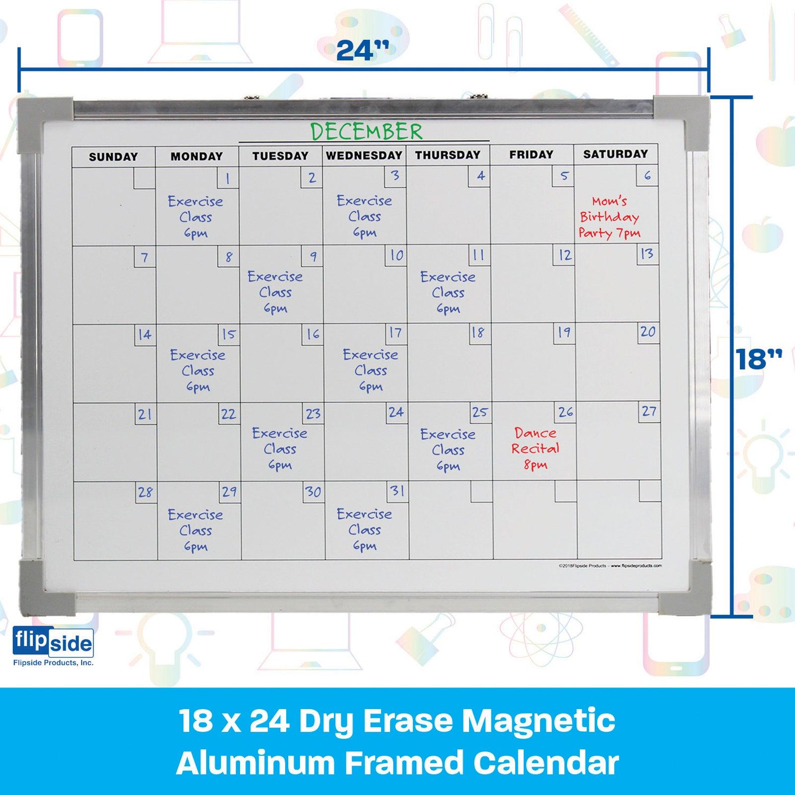 Dry Erase Magnetic Aluminum Framed Calendar, 18" x 24" - Loomini