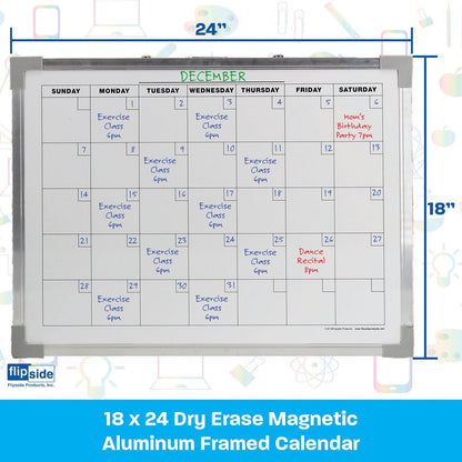 Dry Erase Magnetic Aluminum Framed Calendar, 18" x 24" - Loomini