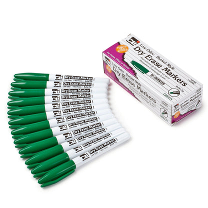 Dry Erase Markers, Low Odor, Pocket Style, Bullet Tip, Green, 12 Per Box, 3 Boxes - Loomini