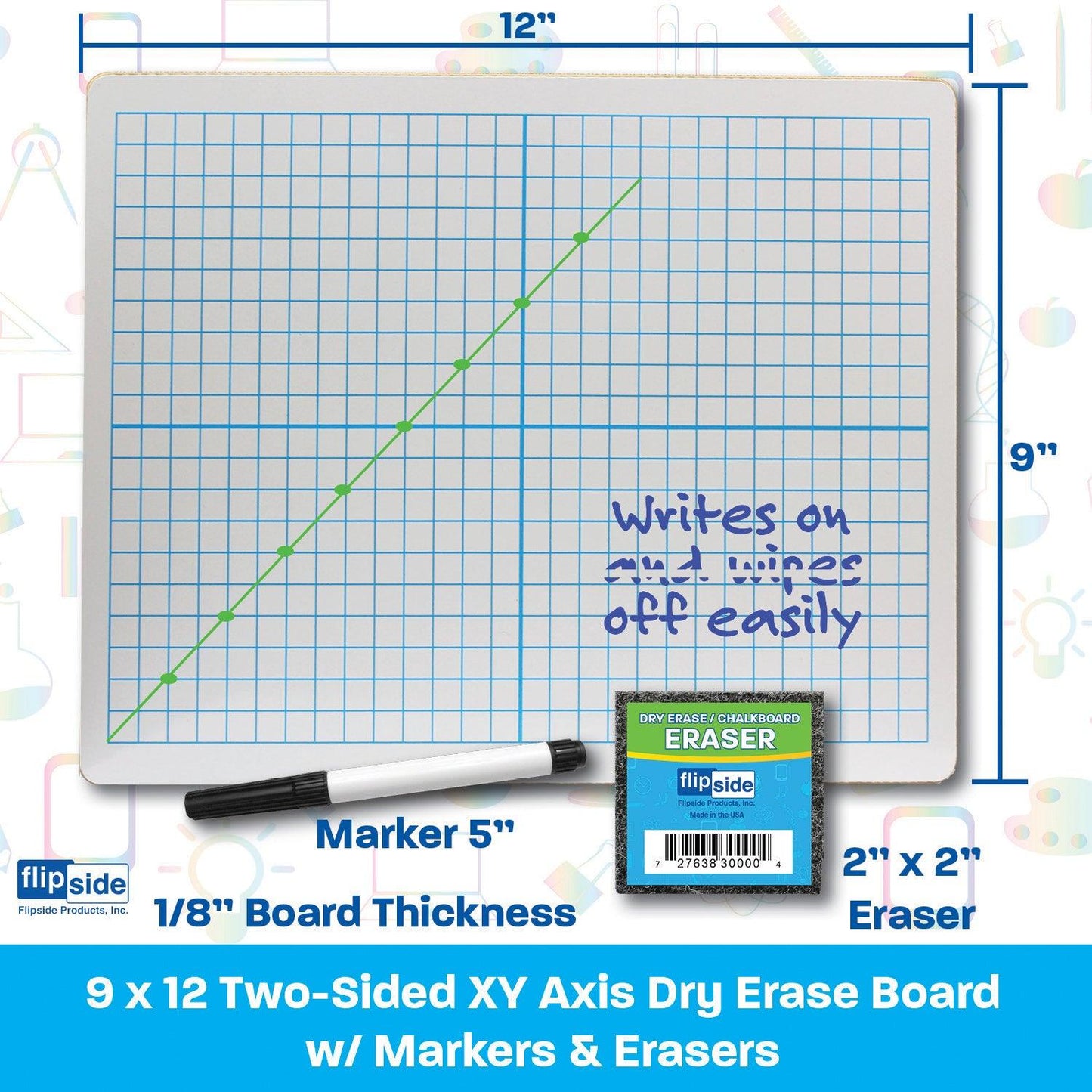 Dry Erase XY Axis/Dry Erase, Two-Sided, Pens & Erasers, 9" x 12", Class Pack of 12 - Loomini