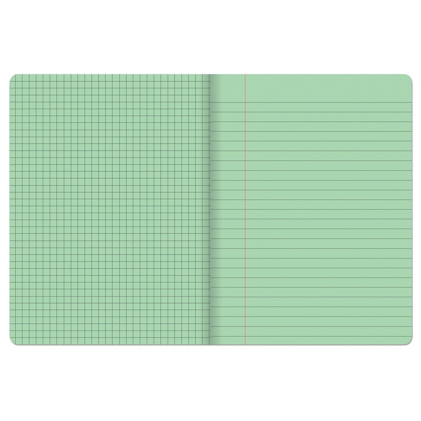 Dual Ruled Composition Book, Green, 1/4 in grid and 3/8 in (wide) 9-3/4" x 7-1/2", 100 Sheets, Pack of 6 - Loomini