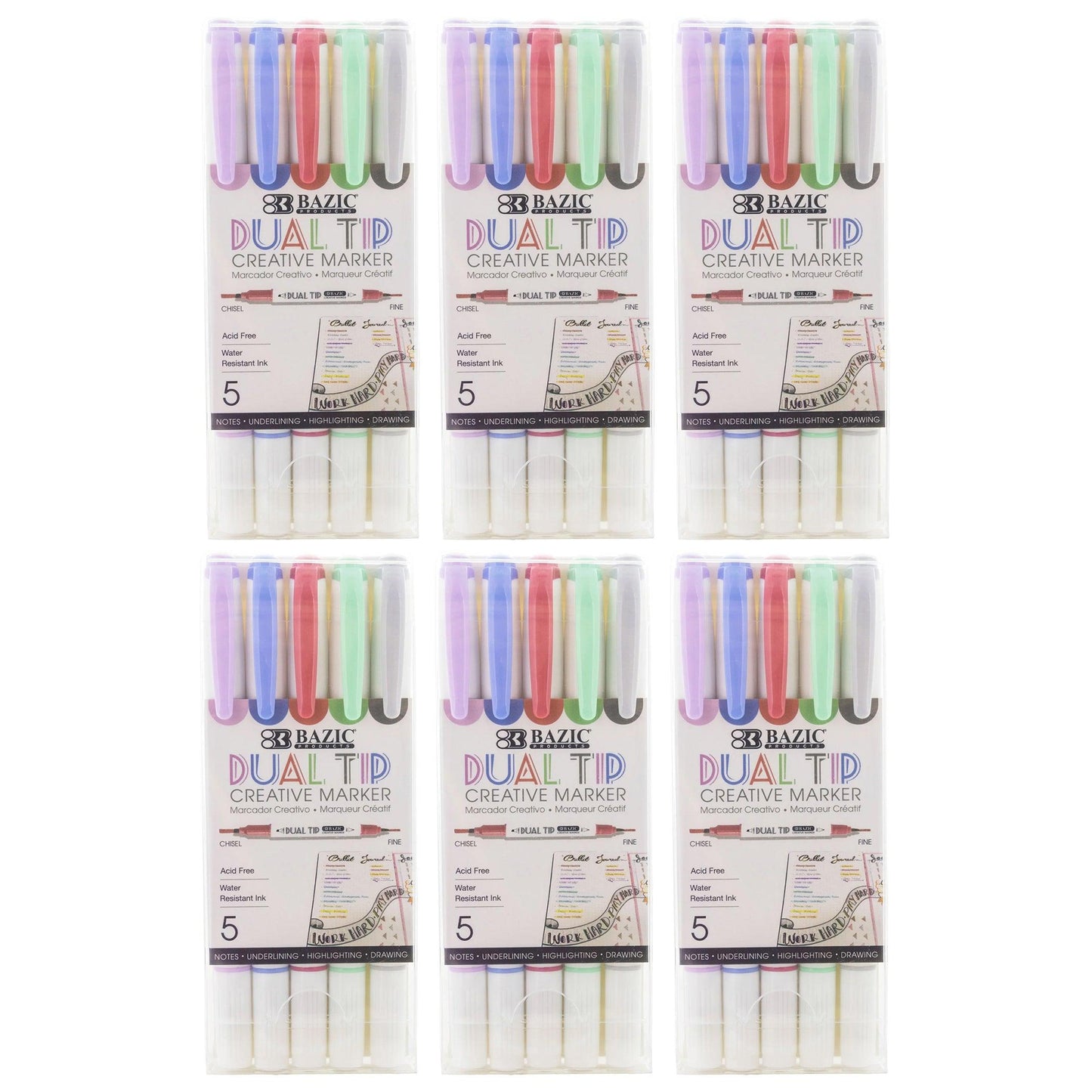 Dual-Tip Creative Markers, 5 Per Pack, 6 Packs - Loomini