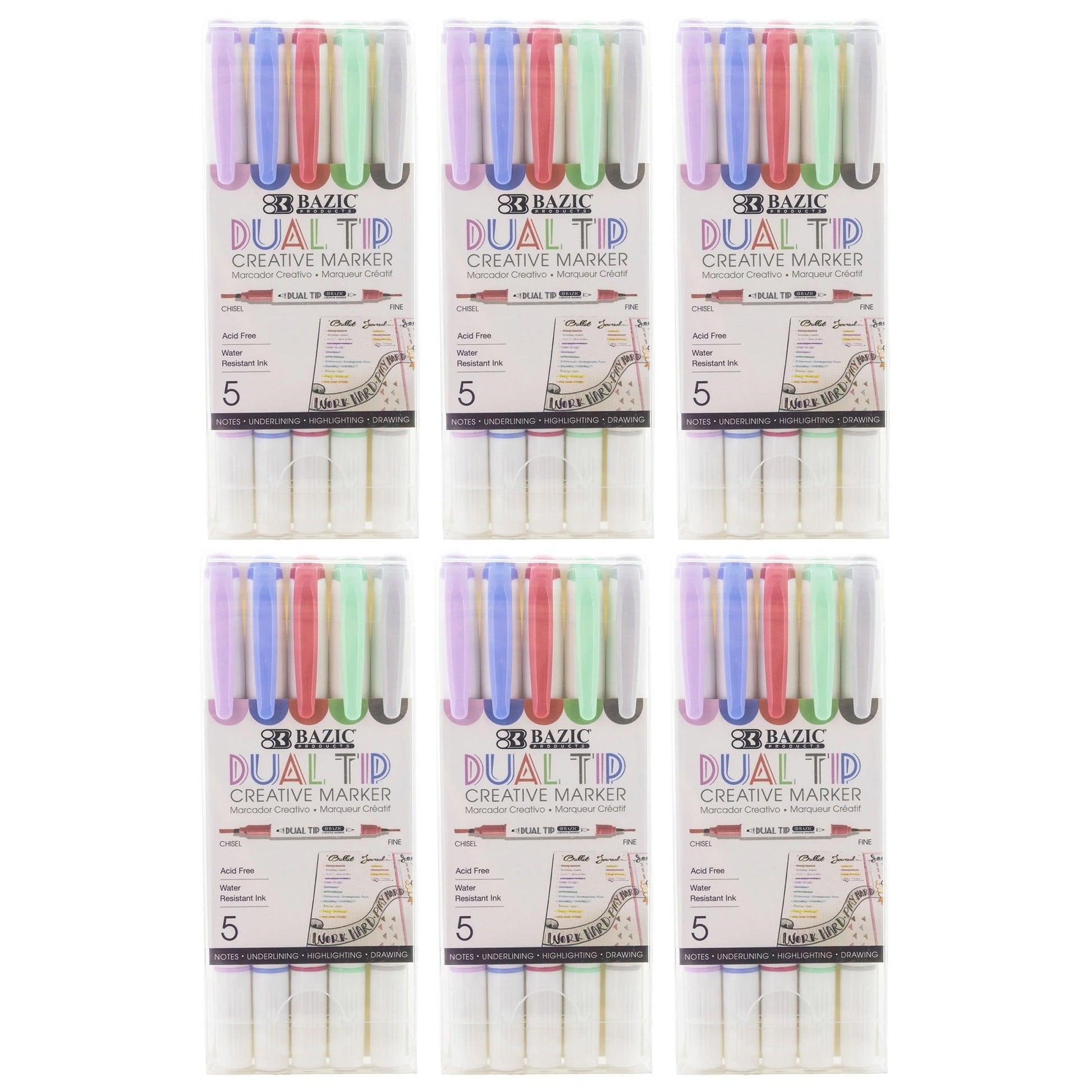 Dual-Tip Creative Markers, 5 Per Pack, 6 Packs - Loomini