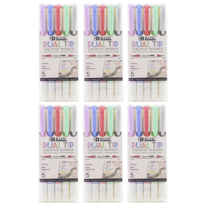 Dual-Tip Creative Markers, 5 Per Pack, 6 Packs - Loomini