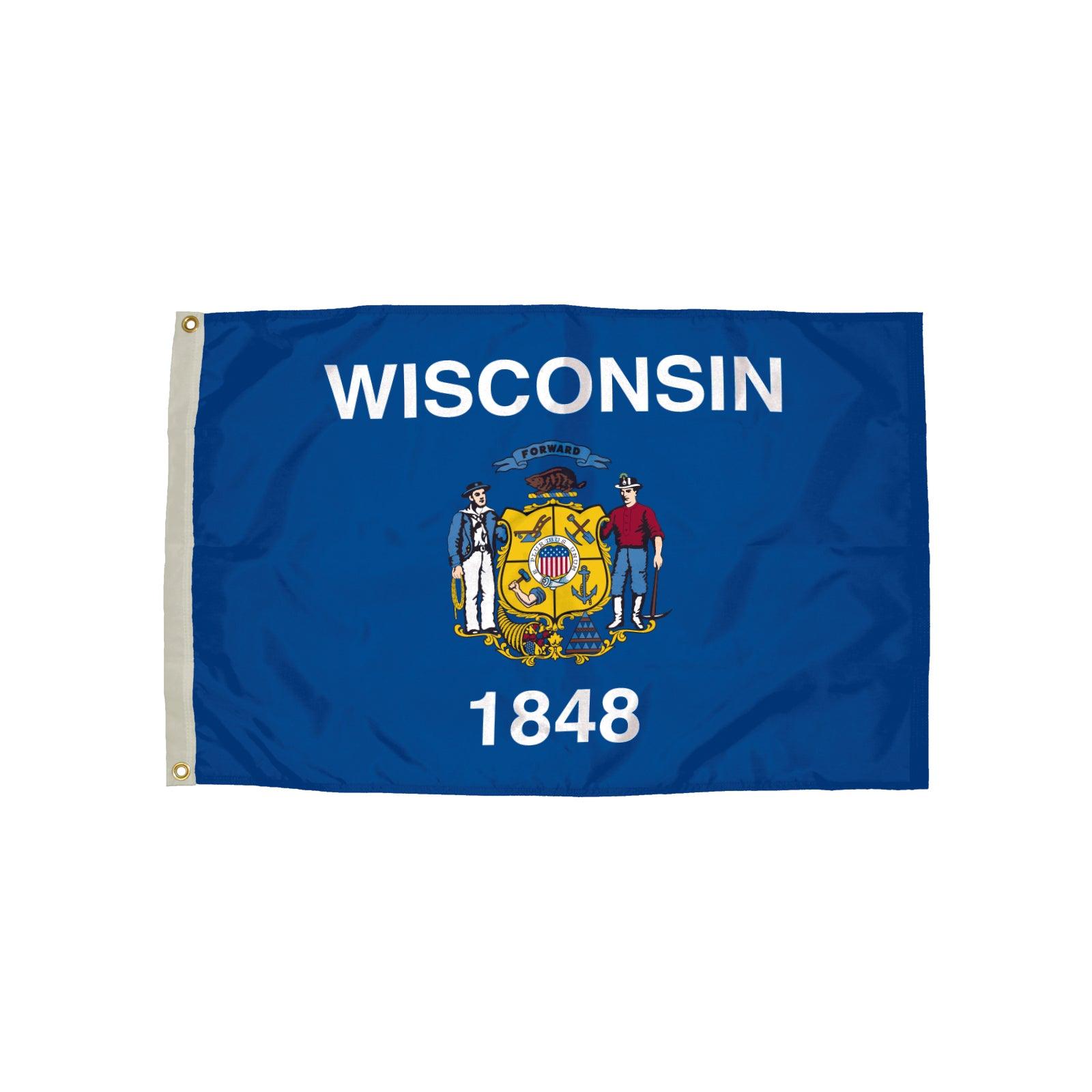 Durawavez Nylon Outdoor Flag with Heading & Grommets, Wisconsin, 3ft x 5ft - Loomini