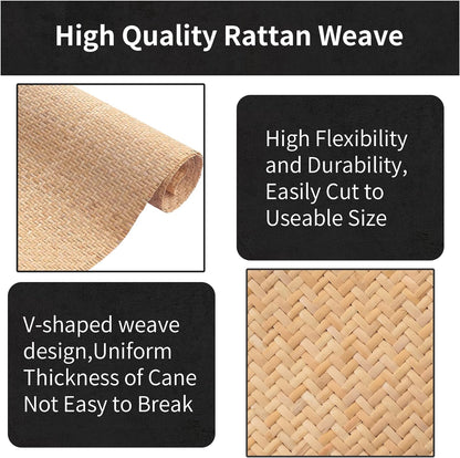 14"Width Natural Cane Webbing 3.3Ft, V Shape Rattan Webbing for Caning Projects, Woven Cane Roll for Furniture, Chair, Cabinet, Ceiling, Basket