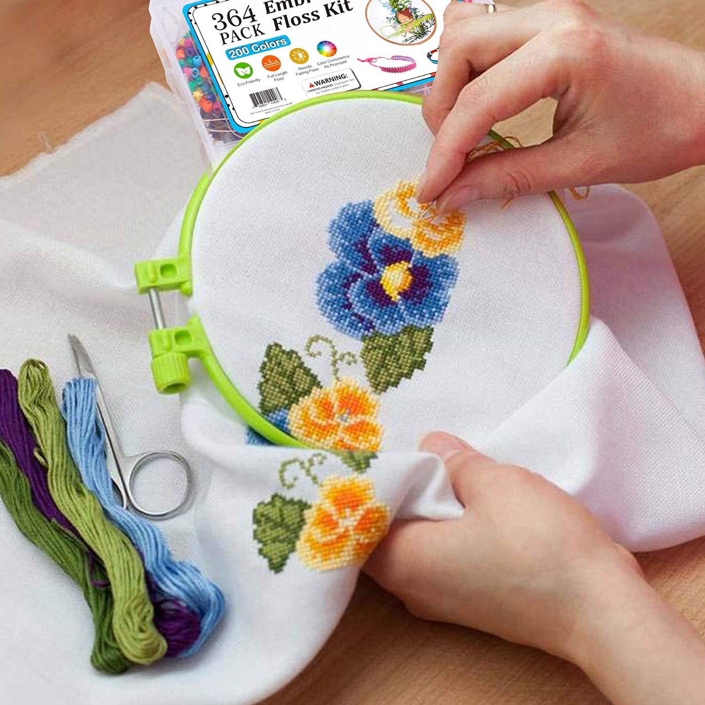 Embroidery Floss Kit, 364 Pack Embroidery Cross Stitch Kit with 200 Colors Friendship Bracelets Floss and Cross Stitch Tools for Embroidery and Friendship Bracelet String Make