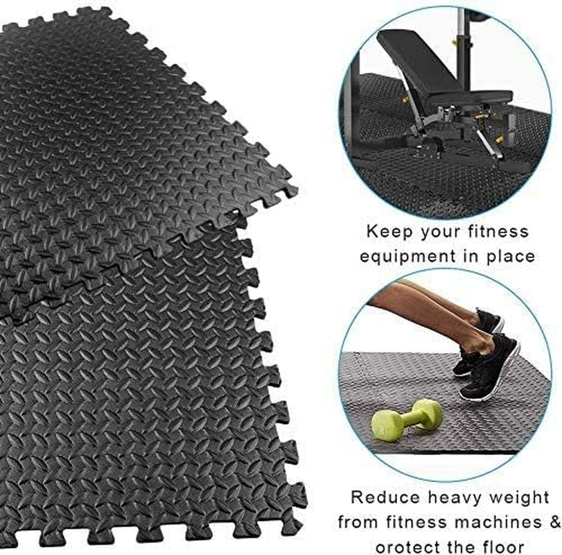 Puzzle Exercise Floor Mat, EVA Interlocking Foam Tiles Exercise Equipment Mat with Border - for Gyms, Yoga, Outdoor Workout