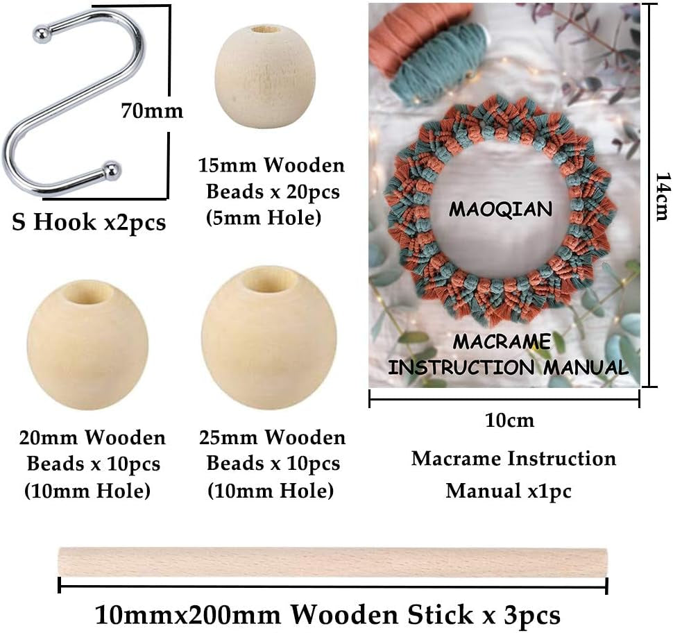 120Pcs Macrame Kits for Beginners 3Mm X 109Yards Natural Cotton Macrame Cord with Wooden Beads & Rings,Wooden Sticks,Metal Rings Macrame Supplies Best for Macrame Plant Hanger