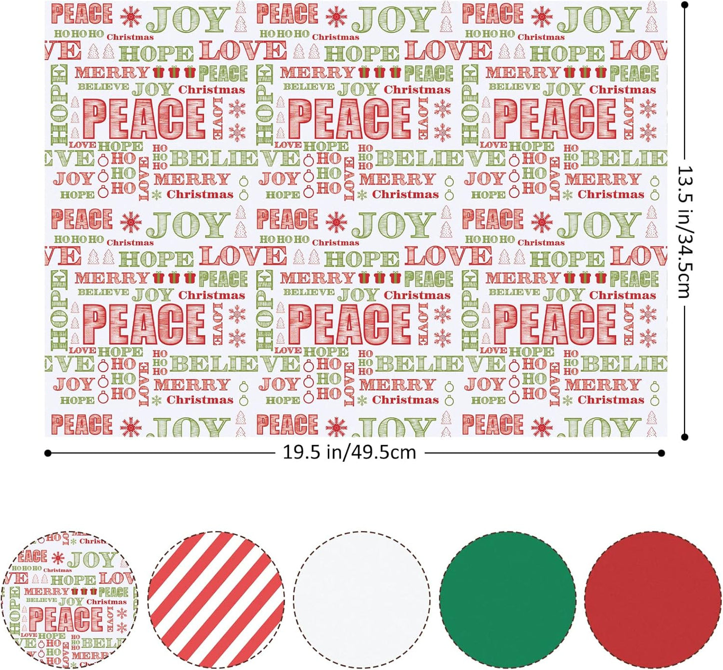 Christmas Tissue Paper Bulk, 120 Sheets Christmas Tissue Paper for Gift Bags Assorted Design Gift Wrapping Paper, Red Green White Tissue Paper for Xmas Decor Holiday Crafts (Letters)