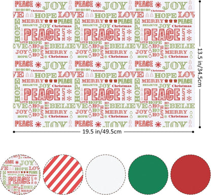 Christmas Tissue Paper Bulk, 120 Sheets Christmas Tissue Paper for Gift Bags Assorted Design Gift Wrapping Paper, Red Green White Tissue Paper for Xmas Decor Holiday Crafts (Letters)