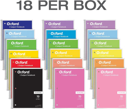 Spiral Notebook 18 Pack, 1 Subject, College Ruled Paper, 8 X 10-1/2 Inches, Assorted Colors, 70 Sheets (65206)