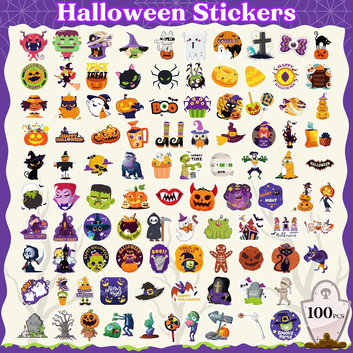 Water Bottle Stickers for Kids,Cute Animal Aesthetic Sticker Pack - Party Favors for Kids 4-8 | 3-12 Year Old Boy Girl Birthday Gift,Arts Crafts Preppy Stuff for 8-12,Halloween Games,100 PCS