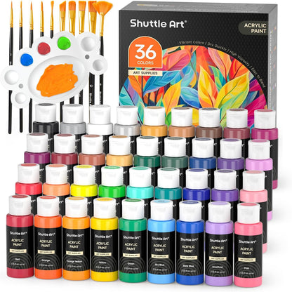 54 Colors Acrylic Paint,  Acrylic Paint Set with 12 Paint Brushes, 2Oz/60Ml Bottles, Rich Pigmented, Water Proof, Premium Paints for Artists, Beginners and Kids on Canvas Rocks Wood Ceramic