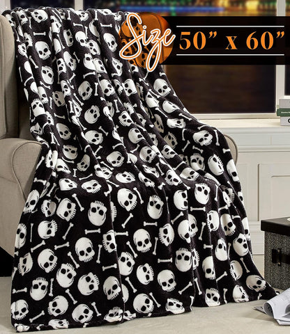 Lightweight Throw Blanket- Halloween Themed, Soft, Cozy and Plush- Perfect for Lounging This Spooky Season, 50 X 60 Inches, Skull & Bones