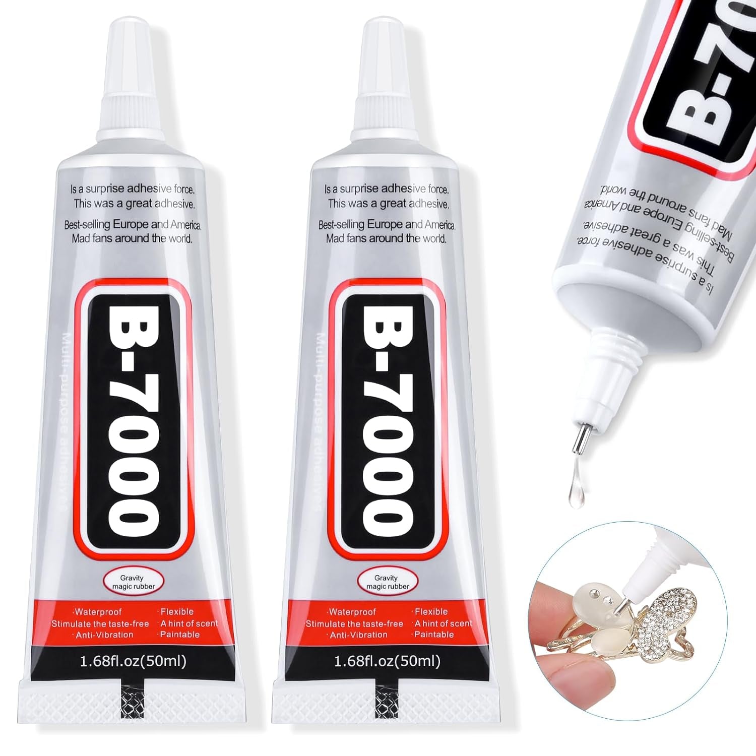 B7000 Jewelry Bead Glue for Jewelry Making, Clear 3.7 Fl Oz B7000+Plus Multipurpose Super Adhesive Glue for Rhinestone Crafts Fabric Metal Stone Nail Art Wood Glass (110 Ml/ 3.7Oz)