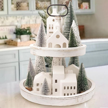 Christmas Decorations - Christmas Decorations Indoor - Christmas Village Sets of 5 Lighted Ceramic Houses with Remote Control & 9 Trees - White Xmas Holiday Farmhouse Rustic Decor for Home Table Room