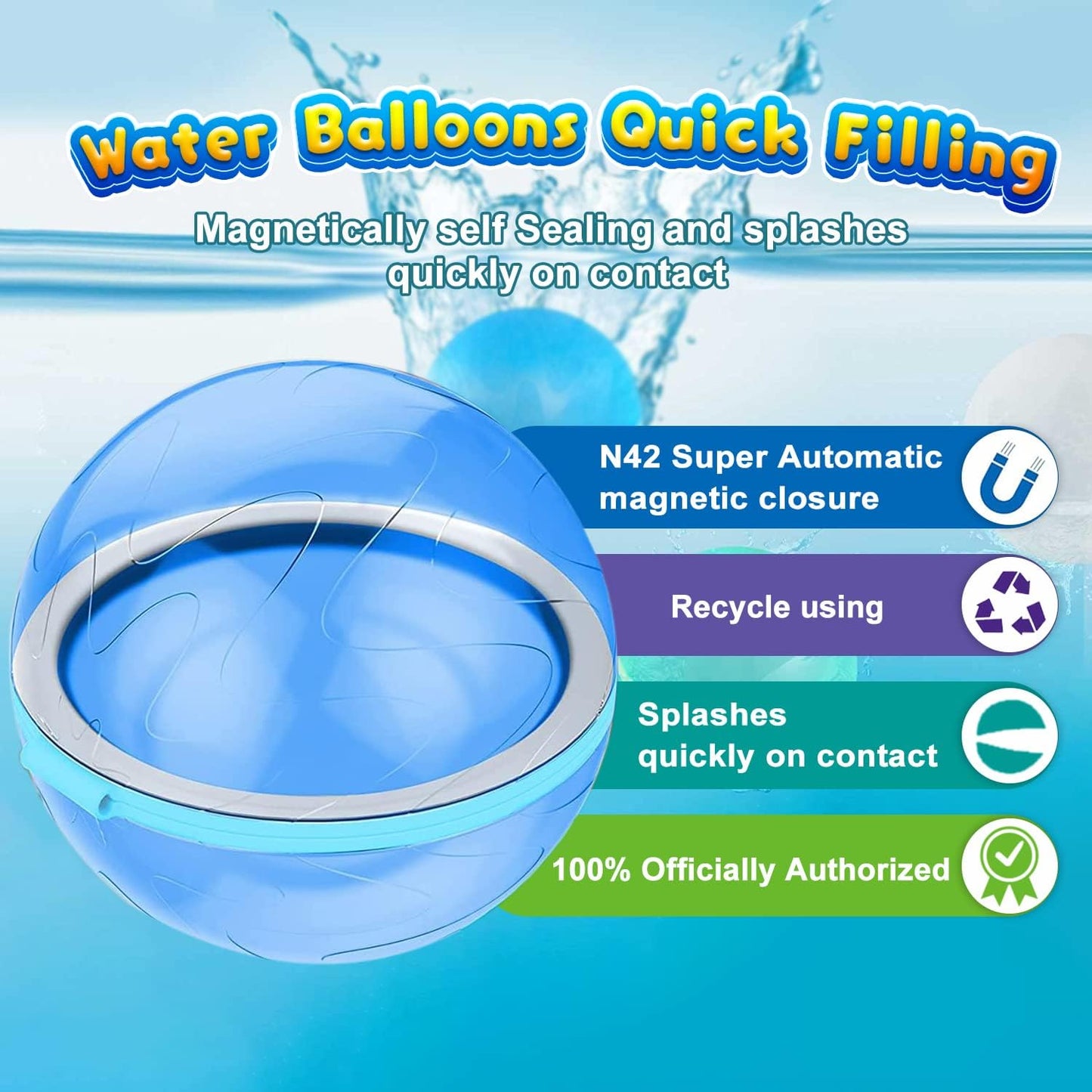 16 PCS Reusable Water Balloons, Refillable Magnetic Water Balls for Outdoor Games, Self Sealing Water Splash Bomb Quick Fill for Summer Fun, Pool Beach Toys for Kids Ages 3-12